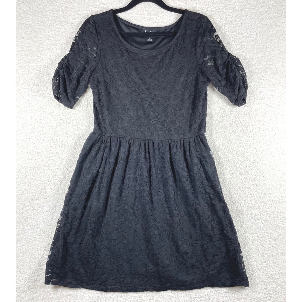 vintage Y2K lace dress ruched sleeves stretchy M witchy goth babydoll dark fairy